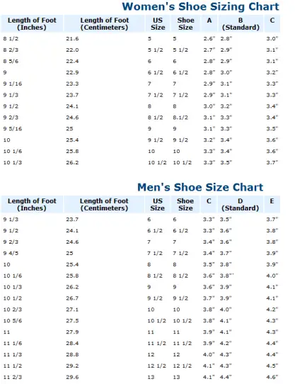 10 inches is what shoe size off 78 